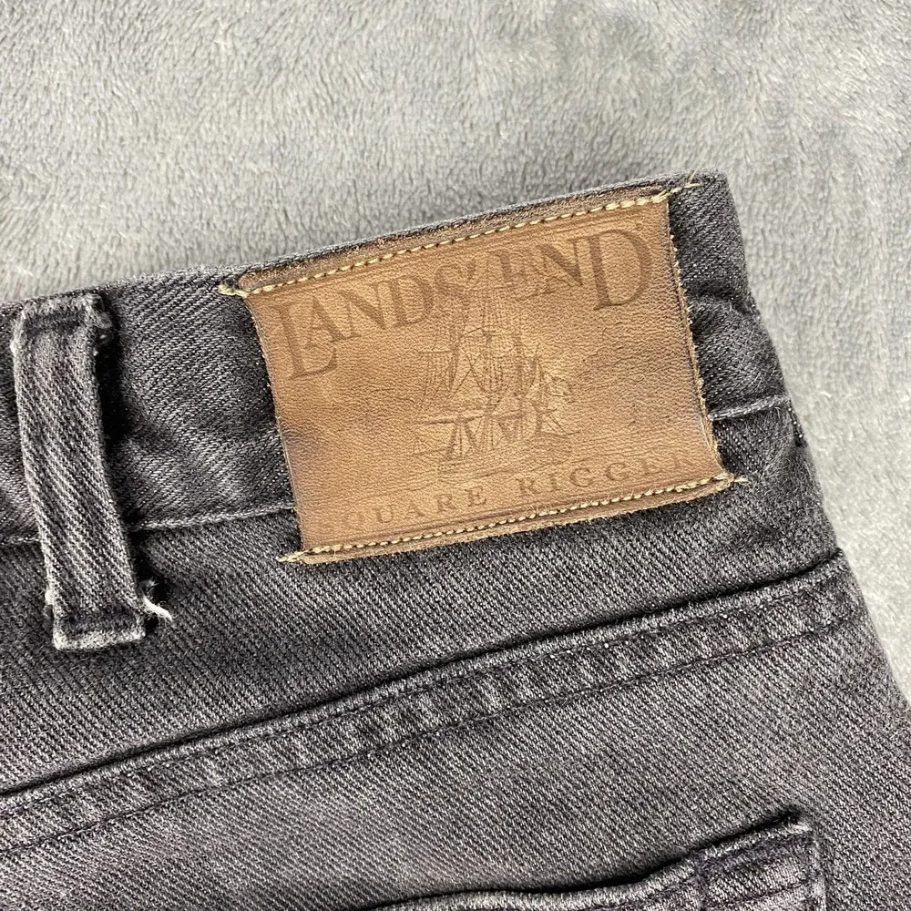 Vtg Lands End Jeans Mens 36 (fit 35x32) Black Fleece Lined Straight Denim *READ*